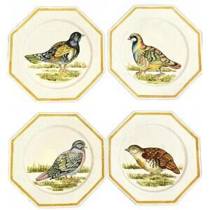 Set of 4 Octagonal Wall Plates - Hand-Painted Birds -Made in Italy Ceramic Décor